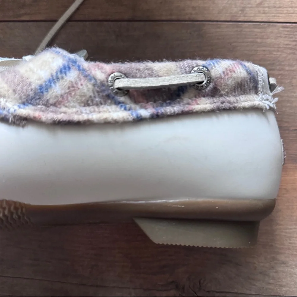 Sperry Saltwater 1-Eye Ivory Plaid Low Profile Duck Boot Size 7.5